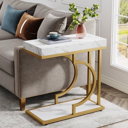 Shaped end table - table, marble